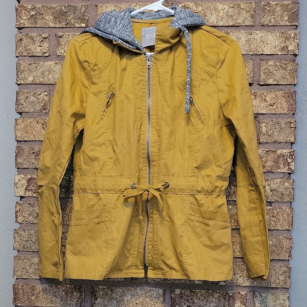 2Sable Jacket Dark Mustard Cotton Hooded Double Zip Size Medium